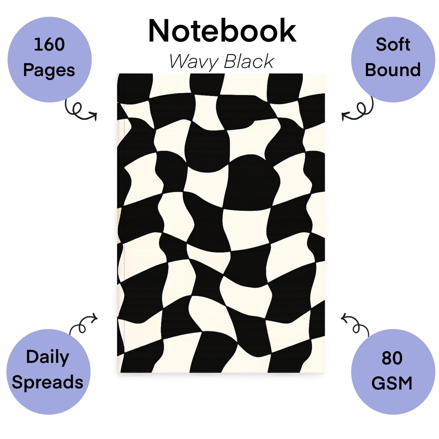 A5 Notebook with Pocket Diary Combo - Wavy Black